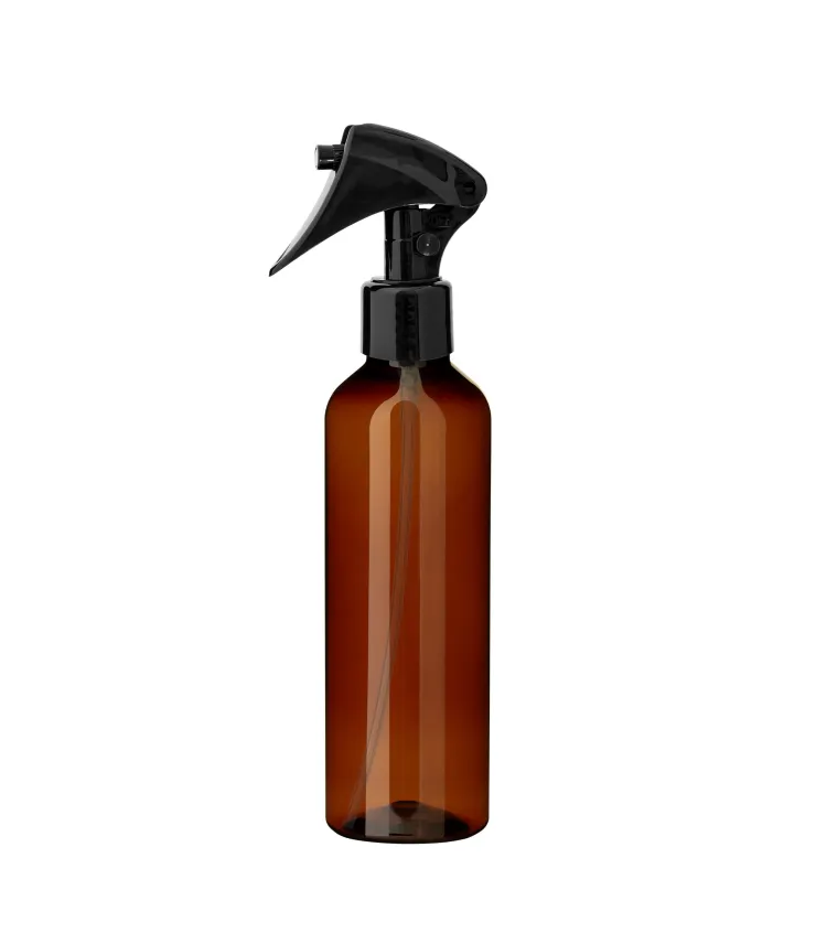 PET-Flasche 200 ml braun mit schwarzem Sprühkopf Mini Trigger